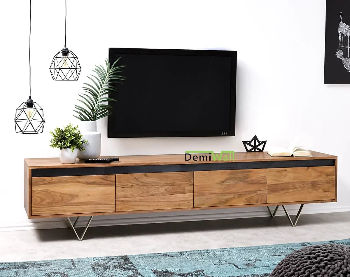Ezra Sheesham  Wood  4 Drawers Tv-Stand  in Netural & Black Finish For Living Room Furniture