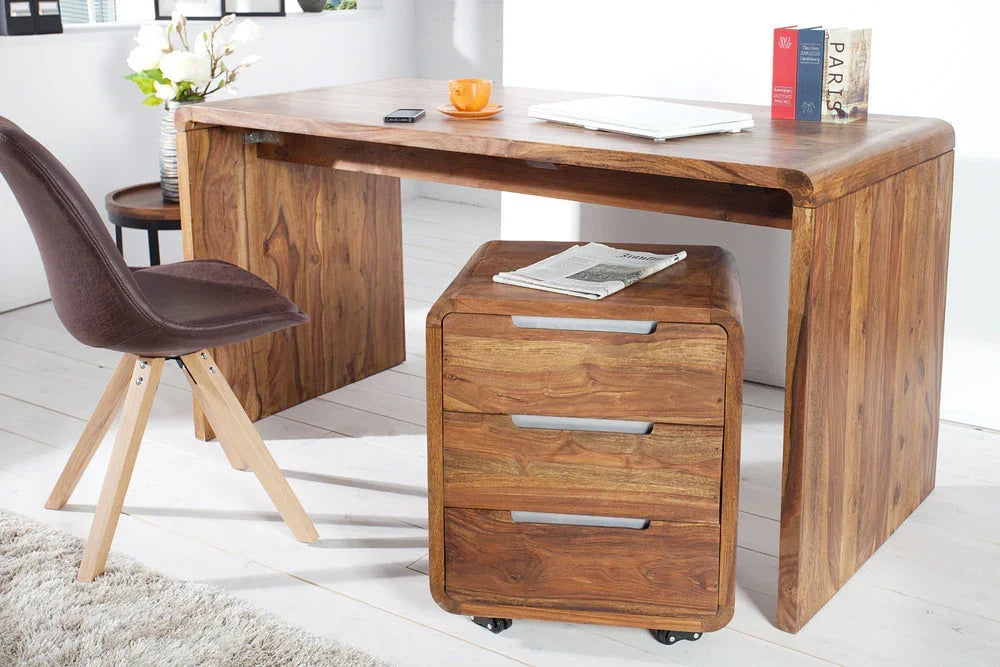 Reto Sheesham Wood Large Study Table In Natural Finish For Study Room Furniture