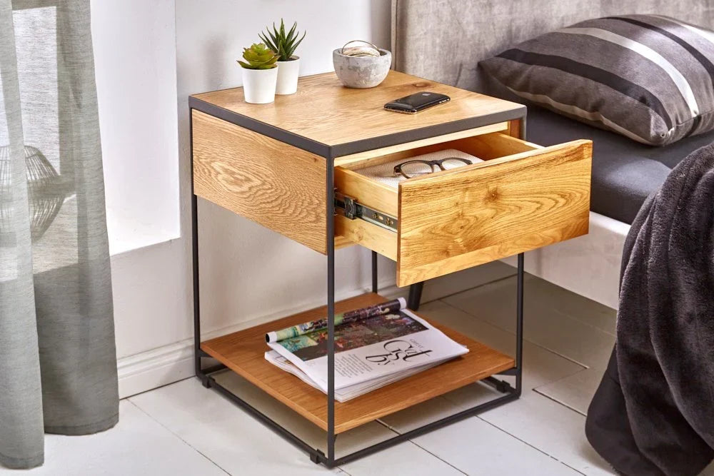 Acme Solid Wood Side Table In Natural & Black Finish For Bed-Room Furniture