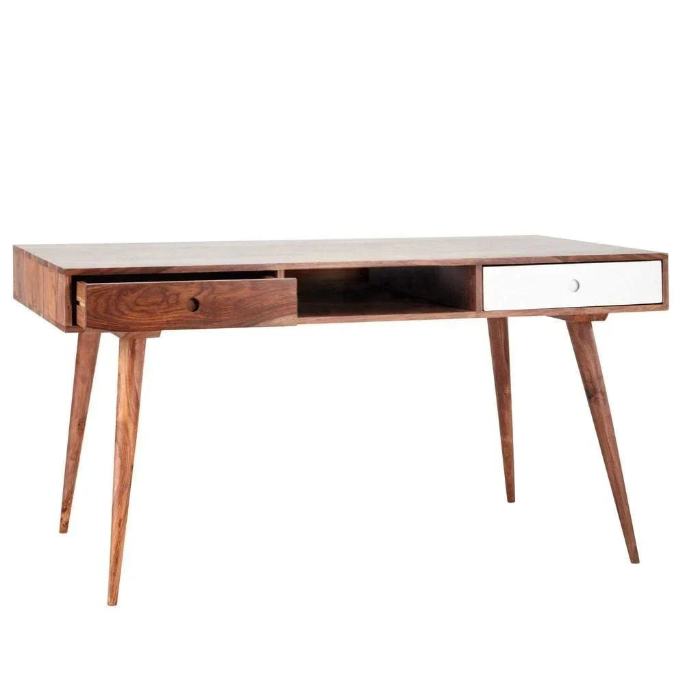 Delta Sheesham Wood Study Table In Natural & White Finish For Study Room Furniture