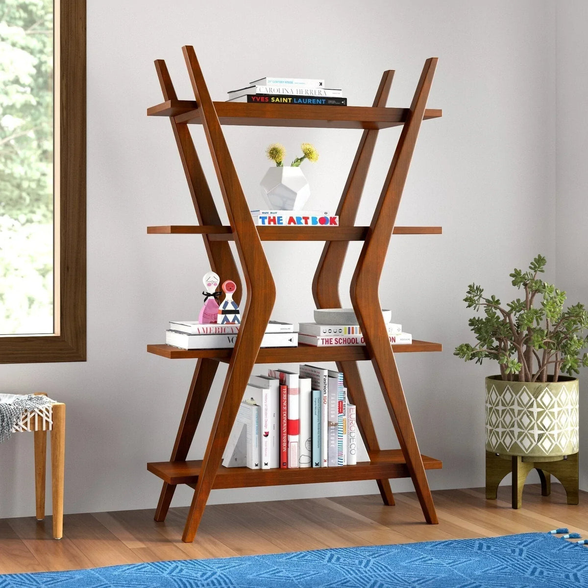Bhumi Solid Wood Bookcase In Provincial Teak Finish For Study Room Furniture