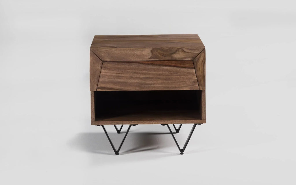 Orangetree Solid Wood Bed-side Table In Natural Teak Finish For Bed-Room Furniture