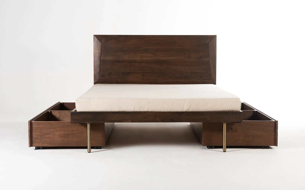 Acme Solid Wood King Size & Queen Size Beds With 2 Drawers In Provincial Teak Finish For Bedroom Furniture