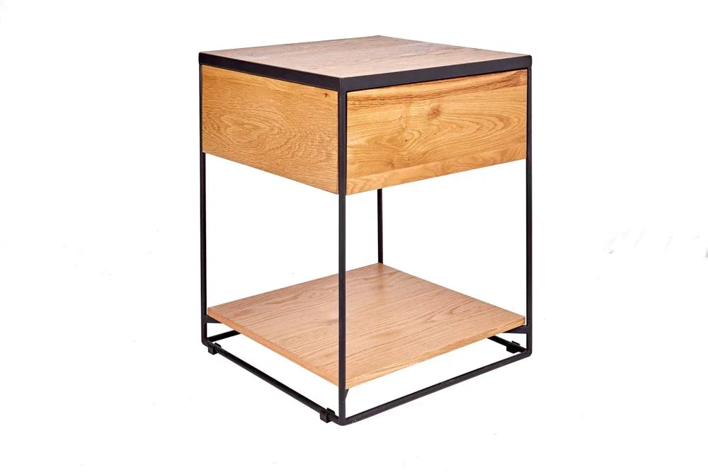 Acme Solid Wood Side Table In Natural & Black Finish For Bed-Room Furniture
