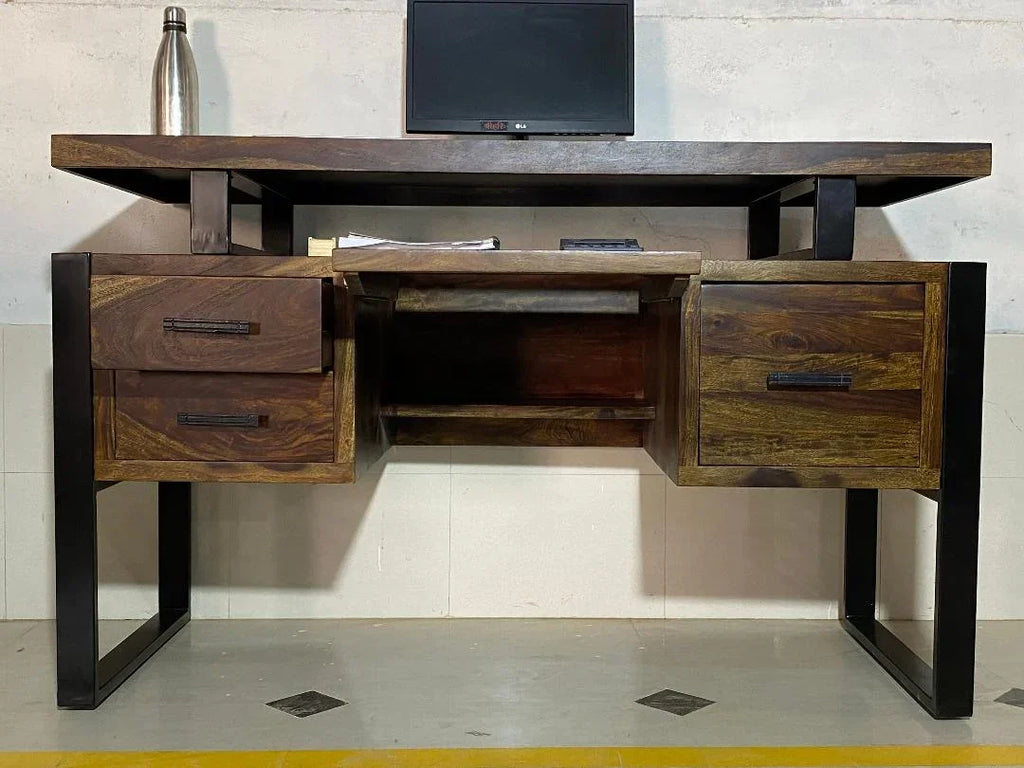 Jenex Sheesham Wood Study Table In Honey Oak  For Study Room Furniture